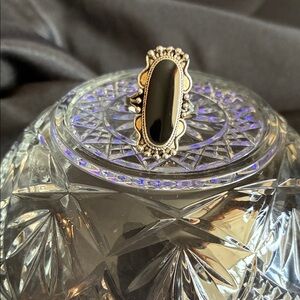 Costume Vintage-Inspired Black and Silver Women's Ring - Size 7